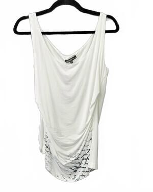 NEW ZANNZA COUTURE women's ruched tank top with writing in white